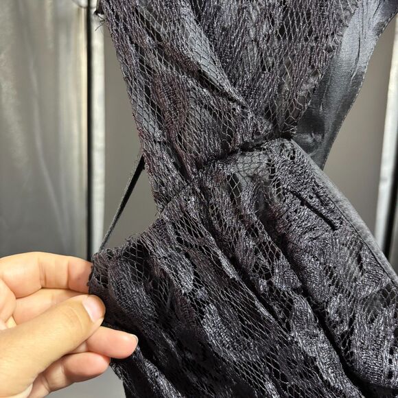 Wednesday Addams Gothic Prom Dress Black Lace 80s Vintage Nuance Ruched Size 11 - Picture 14 of 15